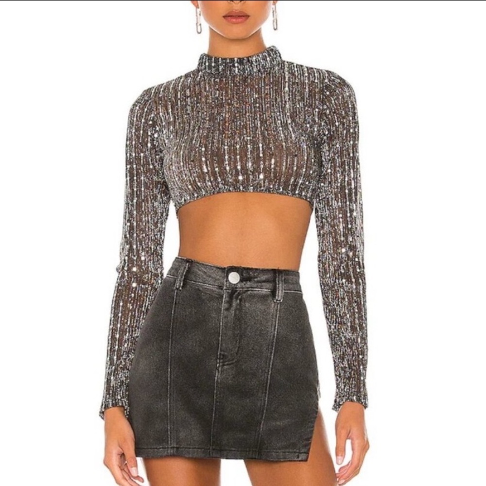 Superdown Sia Crop Top Sequin Embellished silver Crop Top